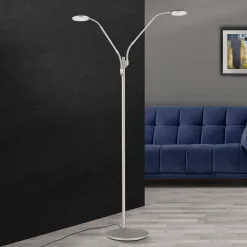 LED vloerlamp Cobra, 2-lamps, nikkel-mat