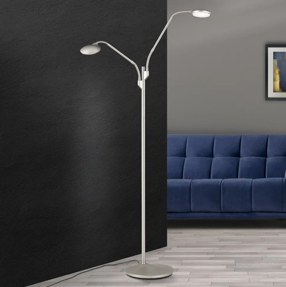 LED vloerlamp Cobra, 2-lamps, nikkel-mat