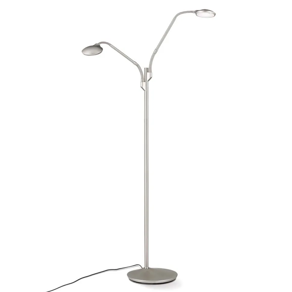 LED vloerlamp Cobra, 2-lamps, nikkel-mat