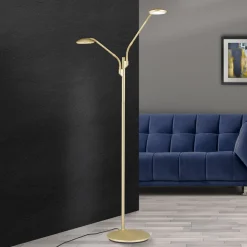 LED vloerlamp Cobra, 2-lamps, messing-mat