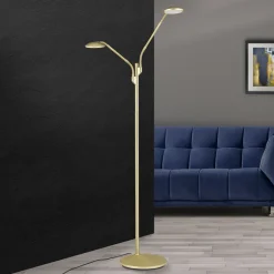 LED vloerlamp Cobra, 2-lamps, messing-mat