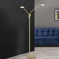 LED vloerlamp Cobra, 2-lamps, messing-mat