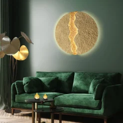 LED vloerlamp Controversia, gouden lampenkap