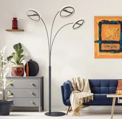 LED vloerlamp Della, hoogte 190 cm, zwart/donkergrijs, 3-lamps.