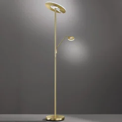 LED vloerlamp Dent, messingkleurig, 180 cm, CCT, 2-lamps