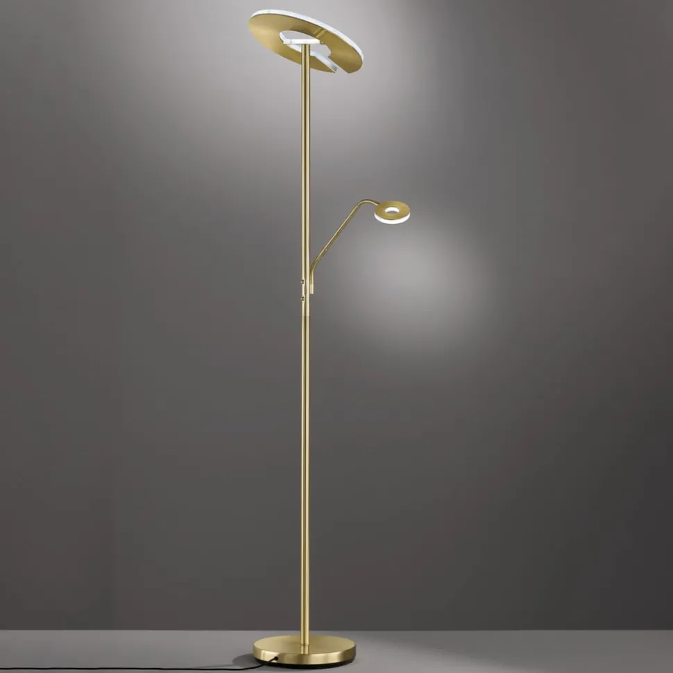 LED vloerlamp Dent, messingkleurig, 180 cm, CCT, 2-lamps