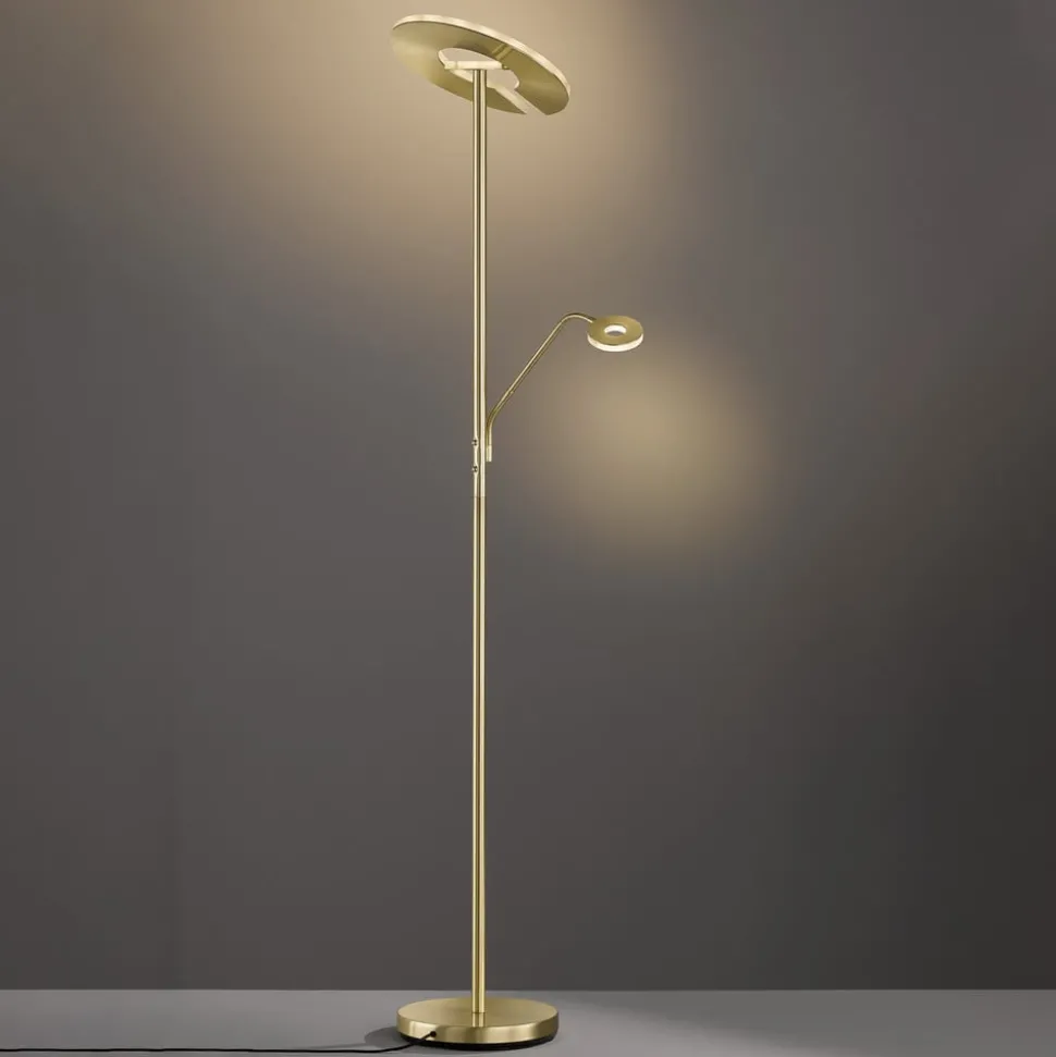LED vloerlamp Dent, messingkleurig, 180 cm, CCT, 2-lamps