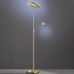 LED vloerlamp Dent, messingkleurig, 180 cm, CCT, 2-lamps
