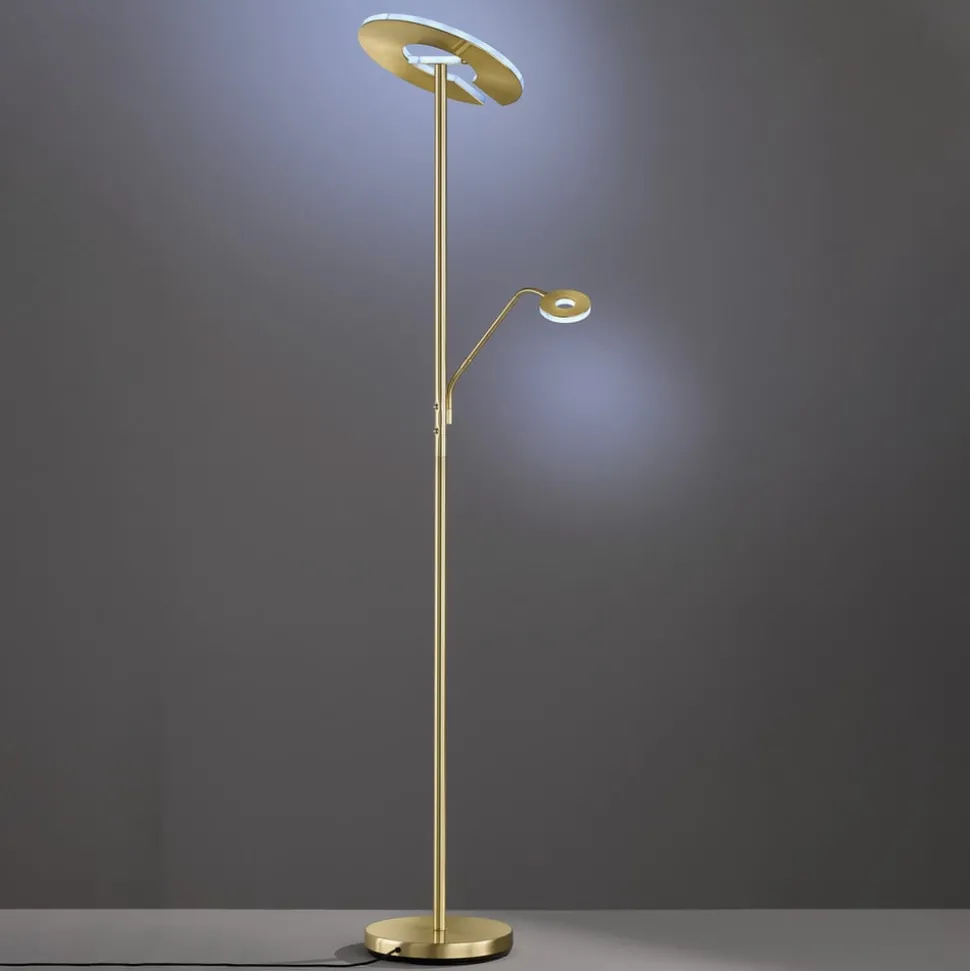 LED vloerlamp Dent, messingkleurig, 180 cm, CCT, 2-lamps