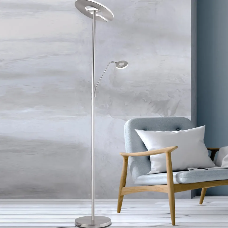 LED vloerlamp Dent, nikkelkleurig, 180 cm, CCT, 2-lamps