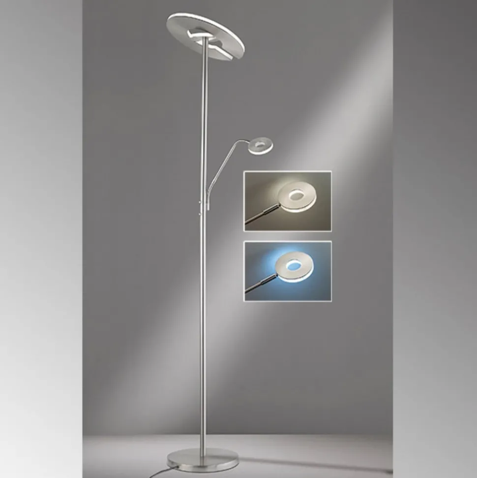 LED vloerlamp Dent, nikkelkleurig, 180 cm, CCT, 2-lamps