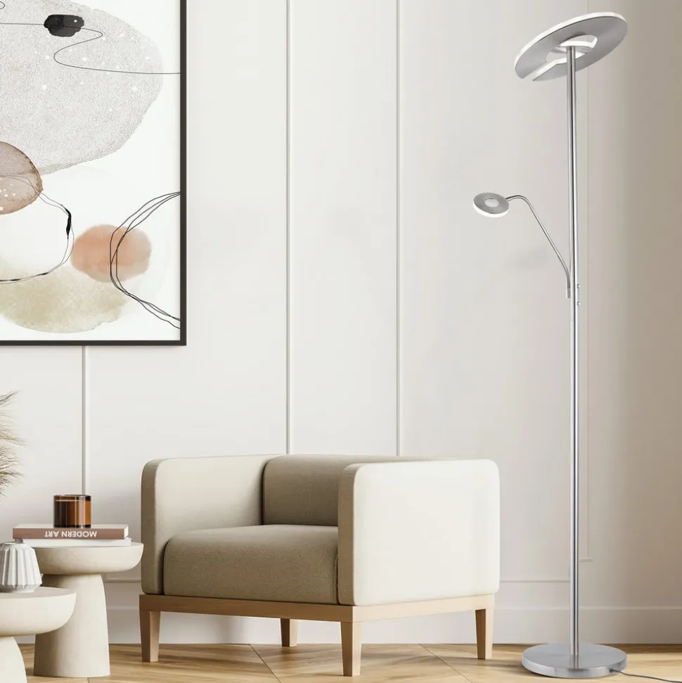 LED vloerlamp Dent, nikkelkleurig, 180 cm, CCT, 2-lamps