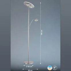LED vloerlamp Dent, nikkelkleurig, 180 cm, CCT, 2-lamps