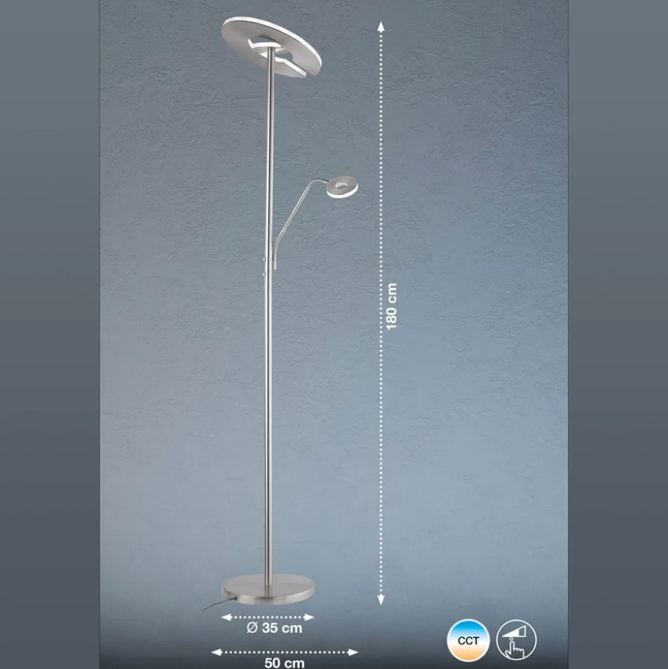 LED vloerlamp Dent, nikkelkleurig, 180 cm, CCT, 2-lamps