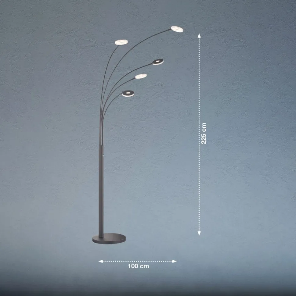 LED vloerlamp Dent, zwart, 225 cm, metaal, CCT, 5-lamps.