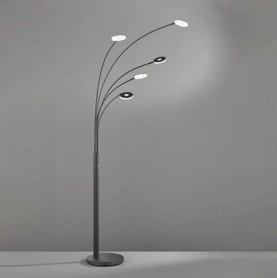 LED vloerlamp Dent, zwart, 225 cm, metaal, CCT, 5-lamps.