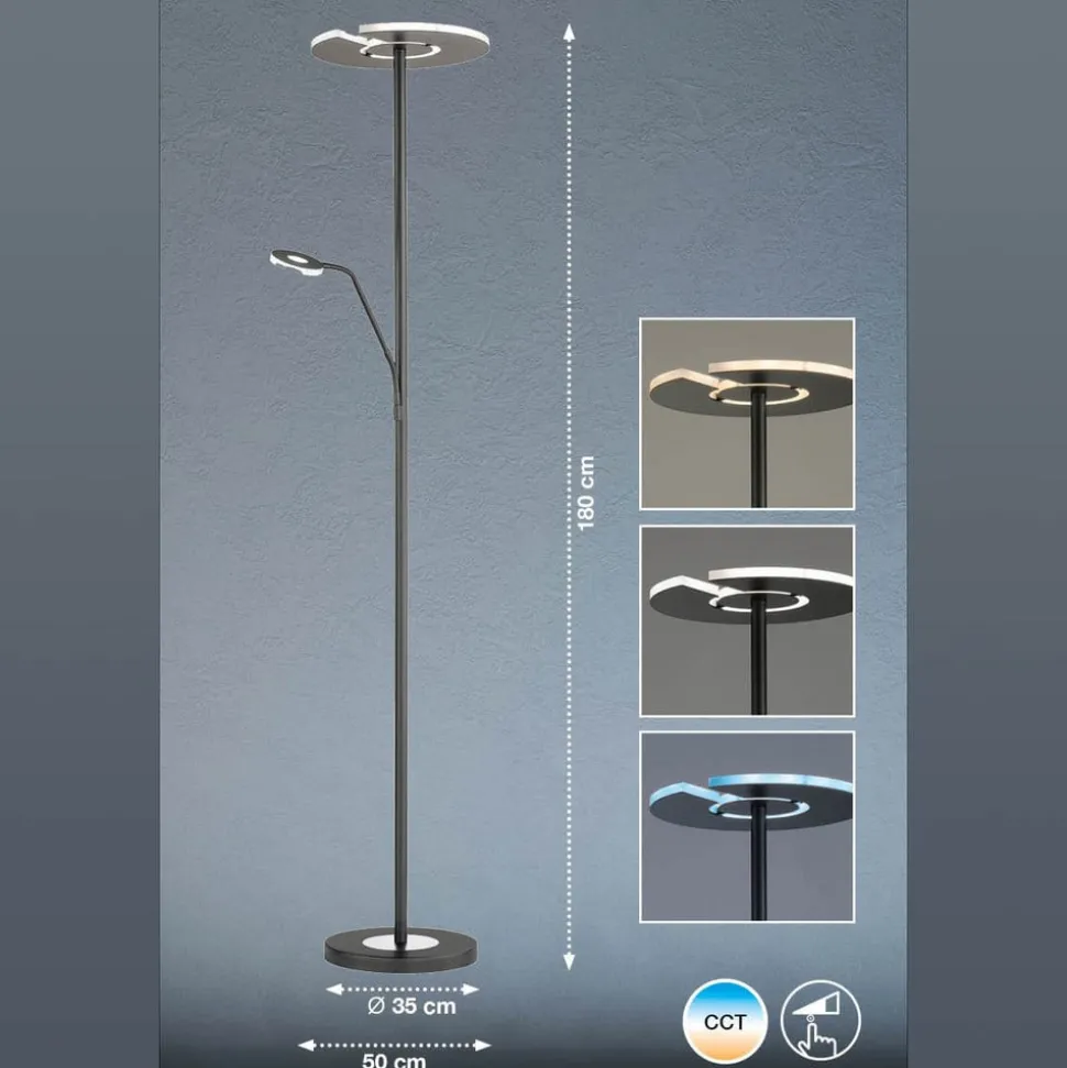 LED vloerlamp Dent, zwart, 180 cm, CCT, 2-lamps