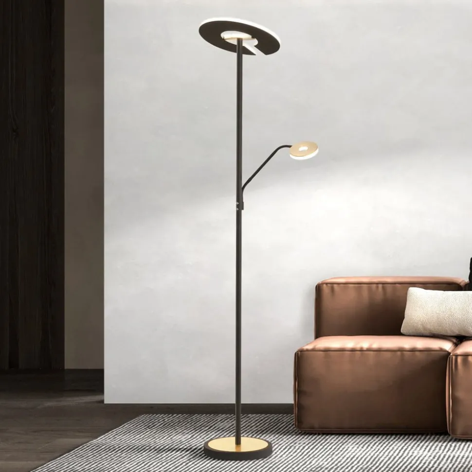 LED vloerlamp Dent, zwart/goud blad, 180 cm, CCT, 2-lamps.