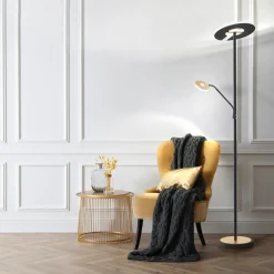 LED vloerlamp Dent, zwart/goud blad, 180 cm, CCT, 2-lamps.