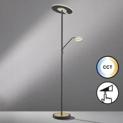 LED vloerlamp Dent, zwart/goud blad, 180 cm, CCT, 2-lamps.