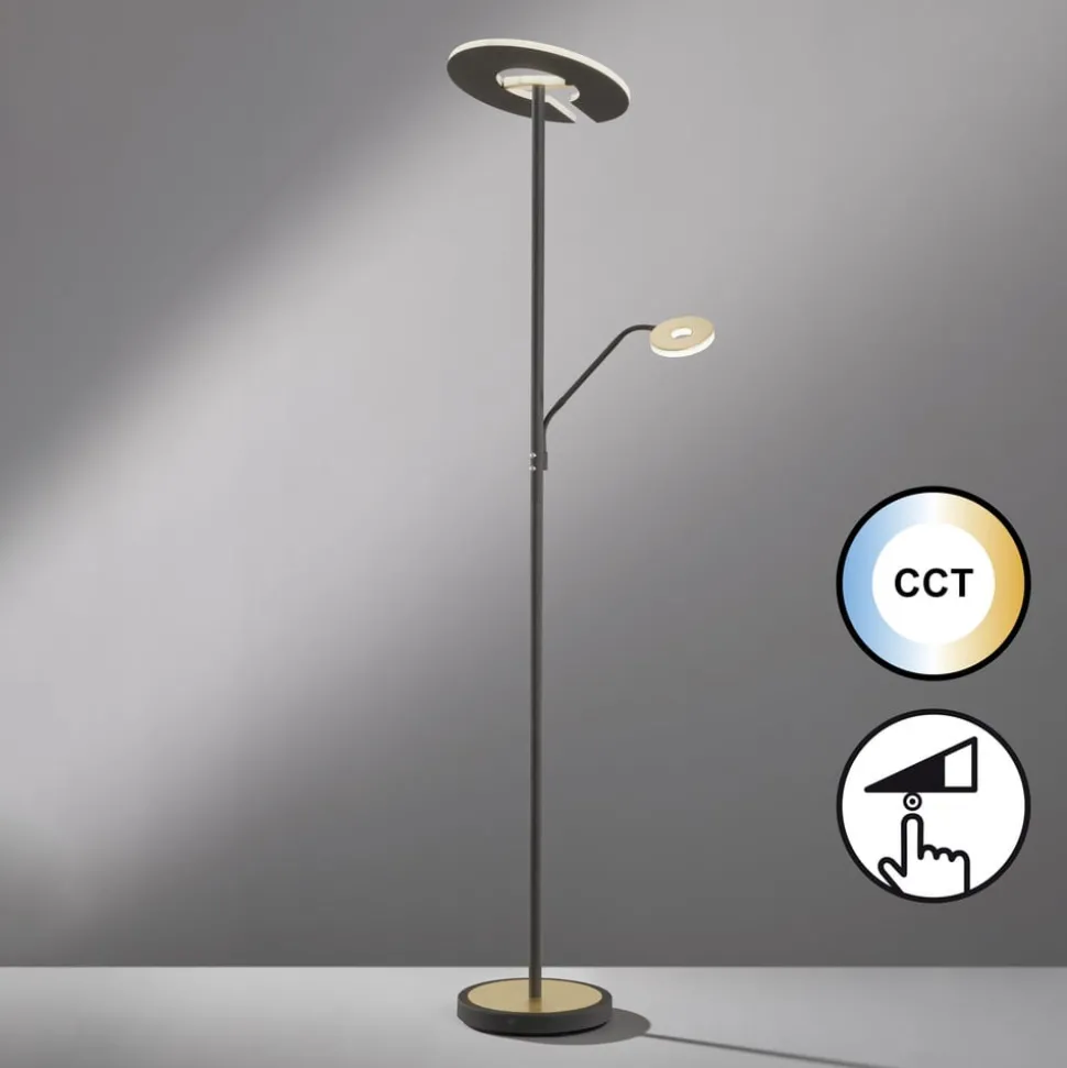 LED vloerlamp Dent, zwart/goud blad, 180 cm, CCT, 2-lamps.