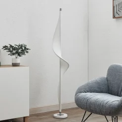 LED vloerlamp Edano, 154 cm, wit, textiel, dimbaar