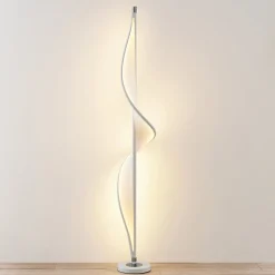 LED vloerlamp Edano, 154 cm, wit, textiel, dimbaar