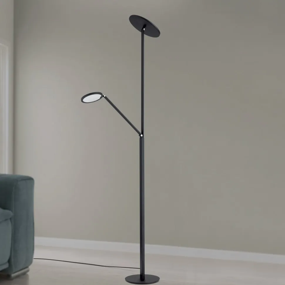 LED vloerlamp Fati, hoogte 181 cm, aluminium, leeslampje, dimmer, CCT