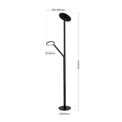LED vloerlamp Fati, hoogte 181 cm, aluminium, leeslampje, dimmer, CCT