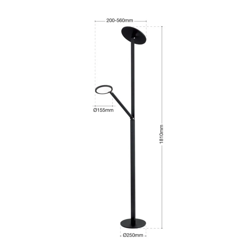 LED vloerlamp Fati, hoogte 181 cm, aluminium, leeslampje, dimmer, CCT
