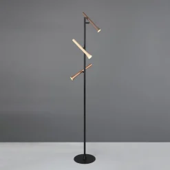 LED vloerlamp Fiato, 3-lamps, mat zwart, metaal, dimmer