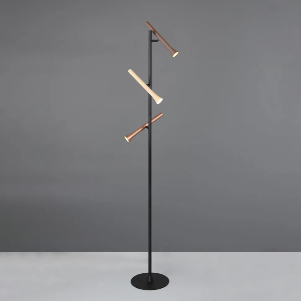 LED vloerlamp Fiato, 3-lamps, mat zwart, metaal, dimmer