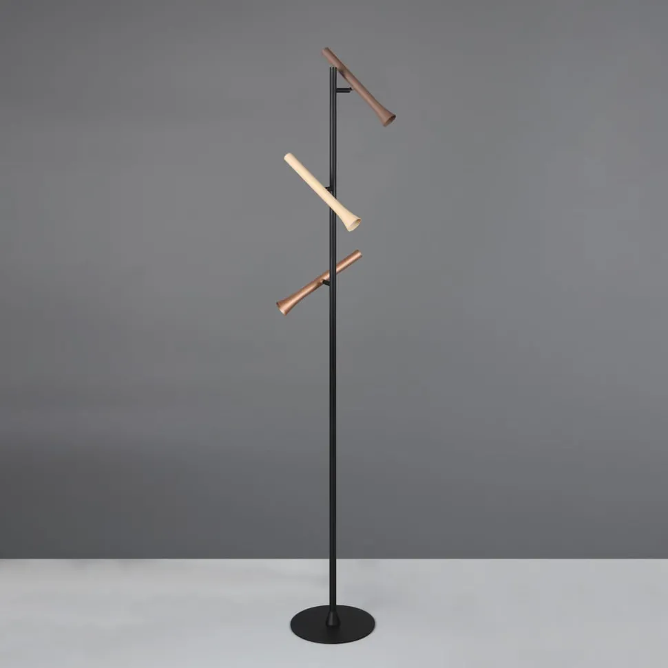 LED vloerlamp Fiato, 3-lamps, mat zwart, metaal, dimmer