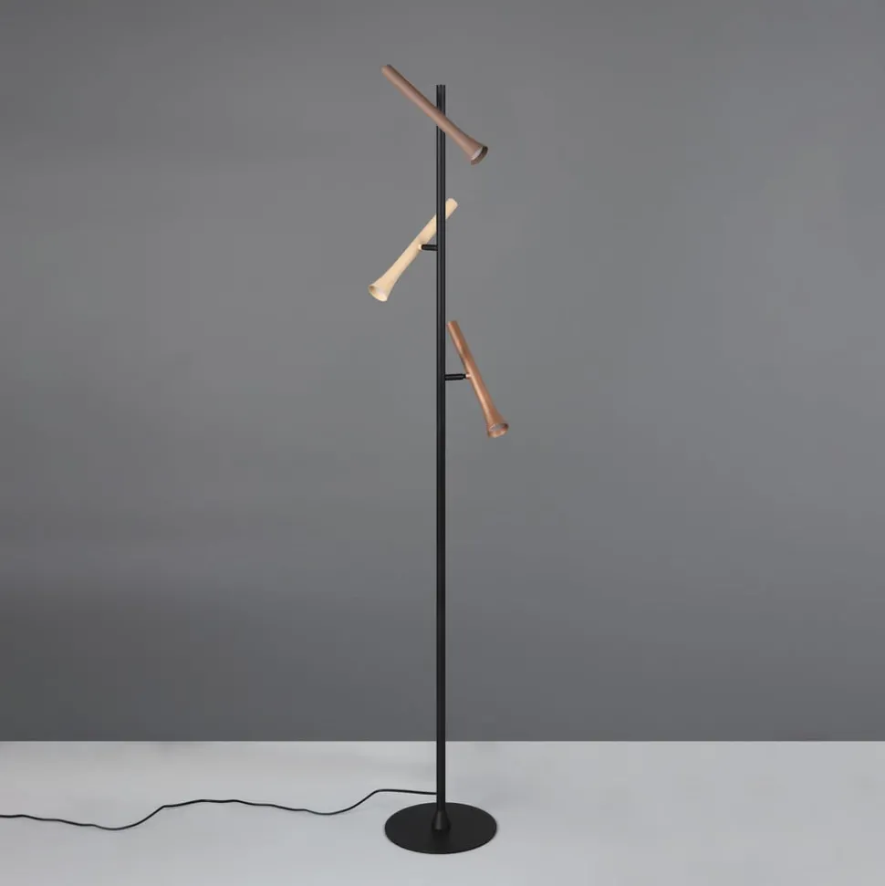 LED vloerlamp Fiato, 3-lamps, mat zwart, metaal, dimmer