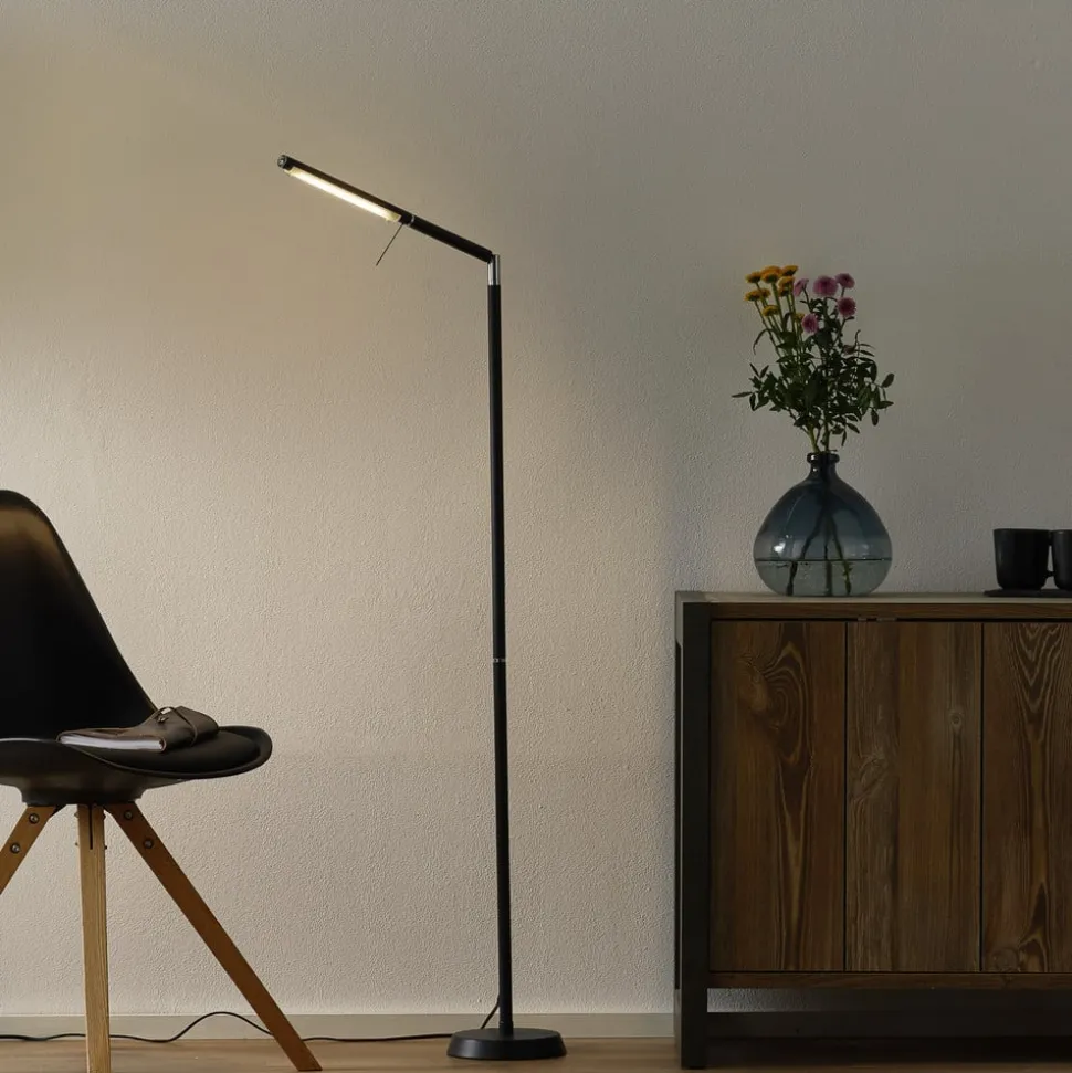 LED vloerlamp Filigran, zwart, dimbaar, verstelbaar