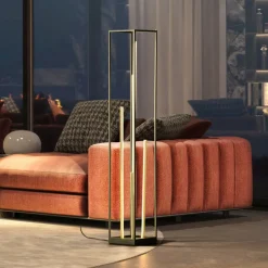 LED vloerlamp Grid, zwart/goud, metaal, CCT, dimbaar