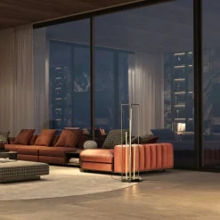 LED vloerlamp Grid, zwart/goud, metaal, CCT, dimbaar