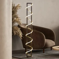 LED vloerlamp Gwen, zwart/goud, metaal, CCT, dimbaar