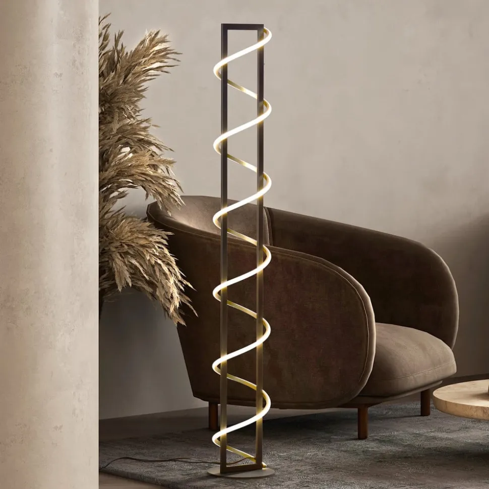 LED vloerlamp Gwen, zwart/goud, metaal, CCT, dimbaar