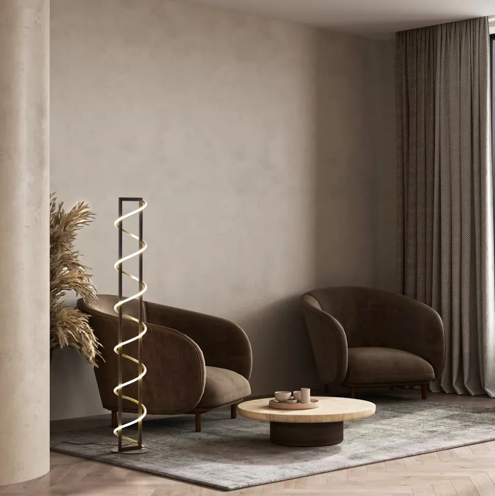 LED vloerlamp Gwen, zwart/goud, metaal, CCT, dimbaar