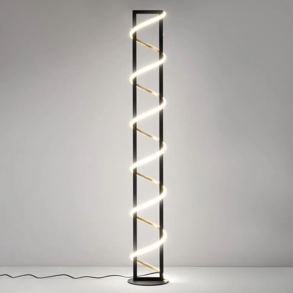 LED vloerlamp Gwen, zwart/goud, metaal, CCT, dimbaar