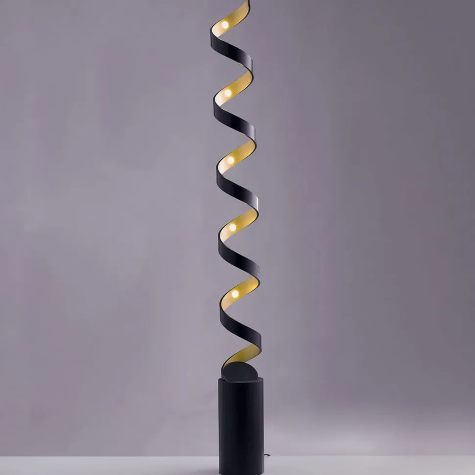 LED vloerlamp Helix in zwart-goud