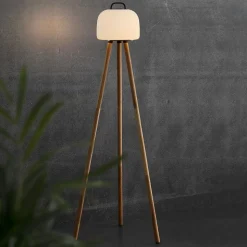 LED vloerlamp Kettle Tripod hout, kap 22cm