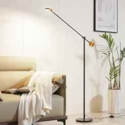 LED vloerlamp Lucande, Adomas, zwart/goud, ijzer, dimbaar