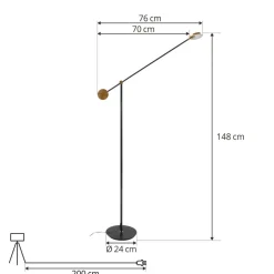 LED vloerlamp Lucande, Adomas, zwart/goud, ijzer, dimbaar