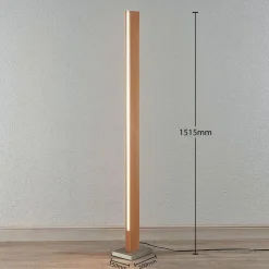 LED vloerlamp Lucande Tamlin, 152 cm, hout, beuken, 3000K