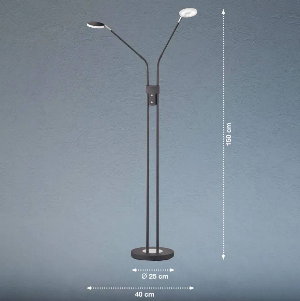LED vloerlamp Lunia, 2-lamps, zandzwart