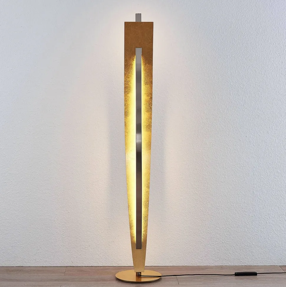 LED vloerlamp Marija, goudkleurig, dimbaar, 140 cm