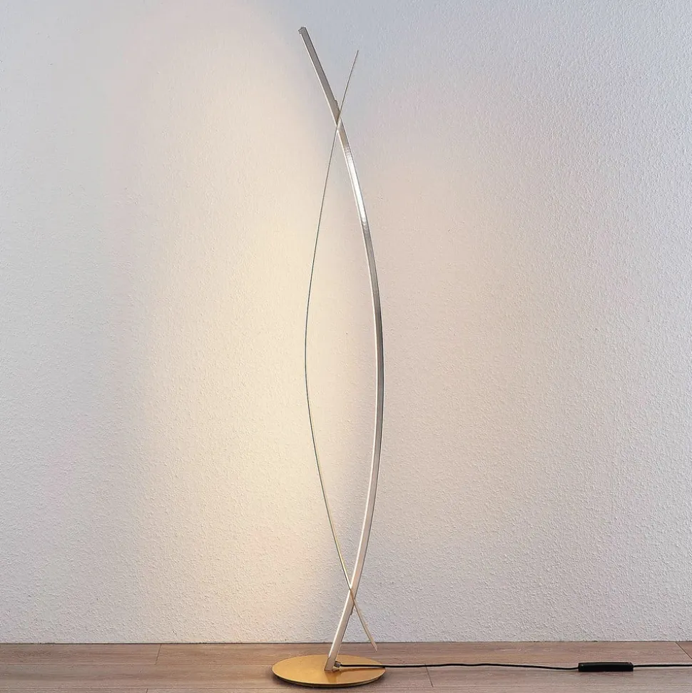 LED vloerlamp Marija, goudkleurig, dimbaar, 140 cm