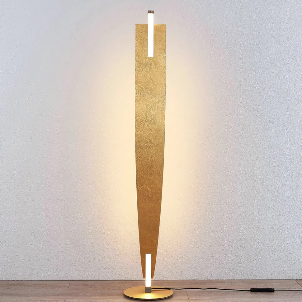 LED vloerlamp Marija, goudkleurig, dimbaar, 140 cm